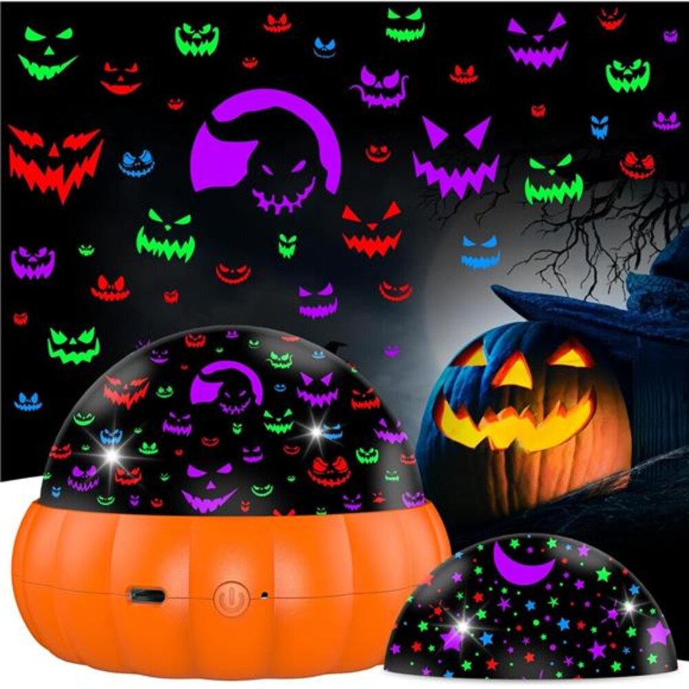 2 in 1 Halloween Projector Indoor, Pumpkin Star Projector Night Light for Kids